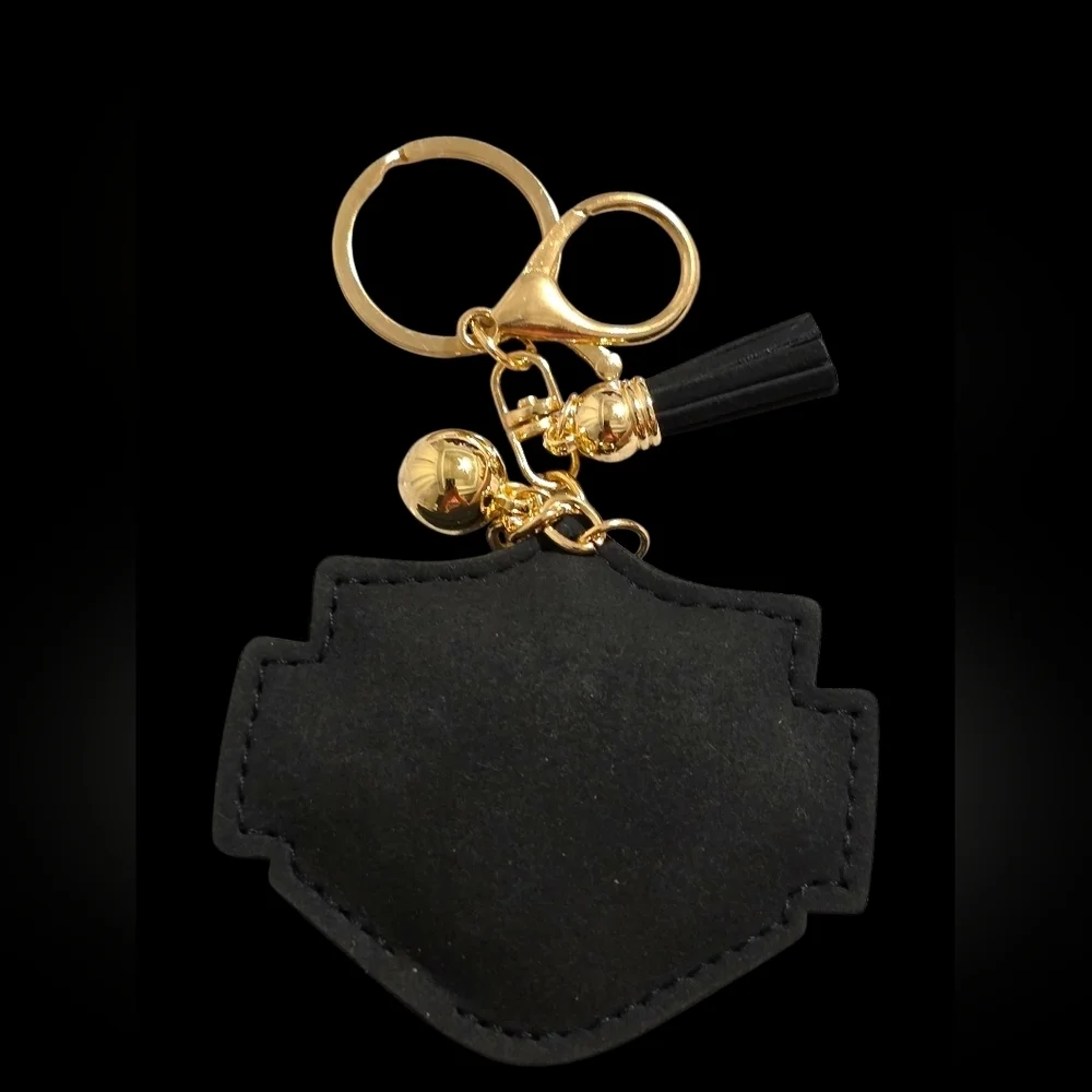 Crystal Harley Davidson Skull Bag Charm Keychain with Gold Accents